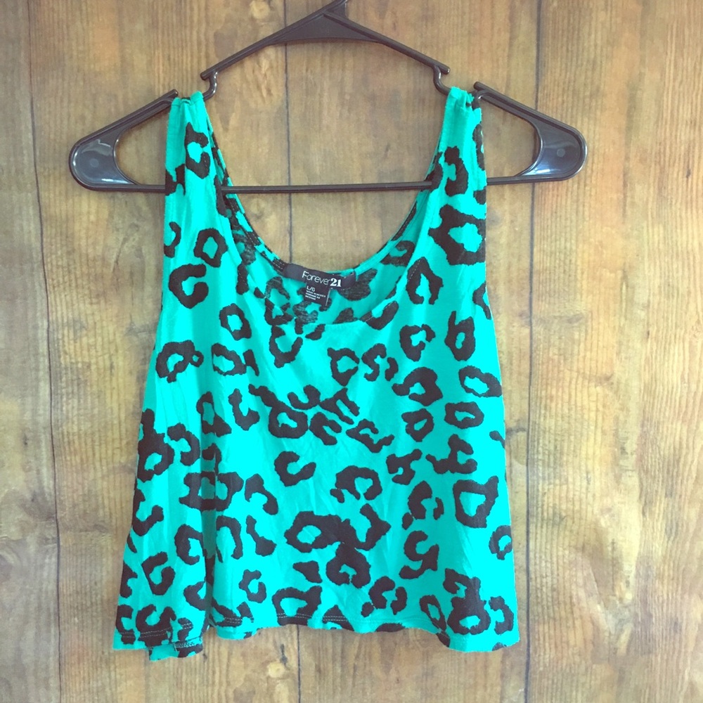 Forever 21 Teal & black print crop top tank